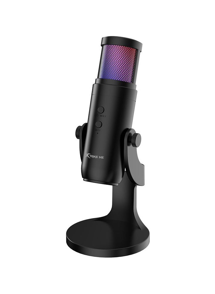 Gaming Microphone XMC-03 USB RGB Backlight Wired Live Streaming Microphone Desktop Omnidirectional Mic 12 RGB Lighting Modes 360 Degree Rotatable Body Shielded Cable For PC Gamers and Content Creators