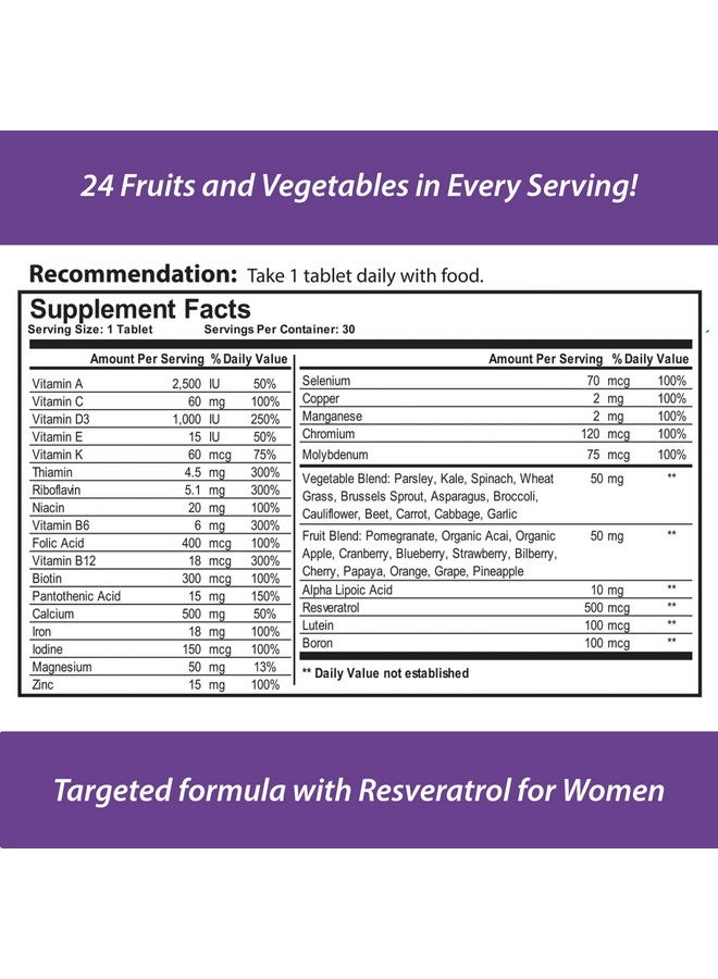 Reload! للنساء، طبيعي بالكامل، متعدد الفيتامينات، متعدد المعادن، ومضاد للأكسدة مع 24 فاكهة وخضار بالإضافة إلى البيوتين للشعر والبشرة والأظافر. 1 شهر من الإمدادات. - Image 2