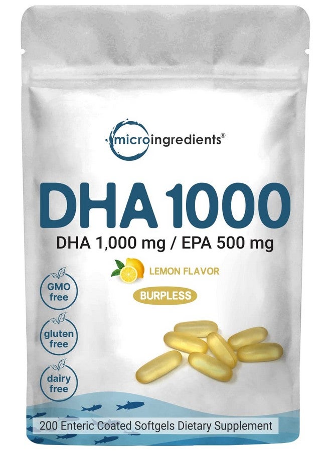 Omega 3 Fish Oil Dha Supplements 1000Mg With Epa 500Mg 200 Softgels Lemon Flavored Burpless (Enteric Coated) ; Deep Sea Fresh Fish Wild Caught From Norwegian Waters ; Mercury Free