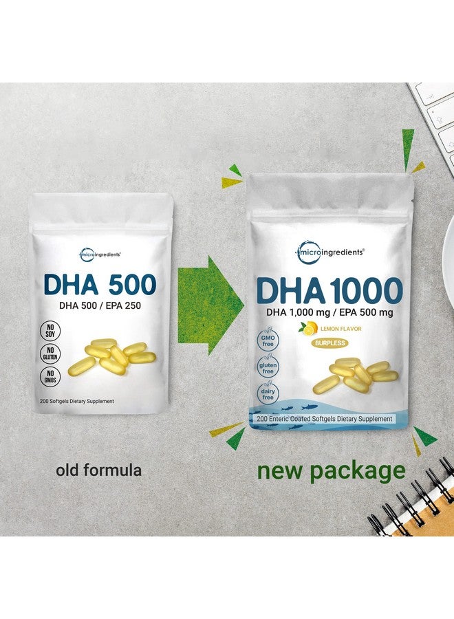 Omega 3 Fish Oil Dha Supplements 1000Mg With Epa 500Mg 200 Softgels Lemon Flavored Burpless (Enteric Coated) ; Deep Sea Fresh Fish Wild Caught From Norwegian Waters ; Mercury Free