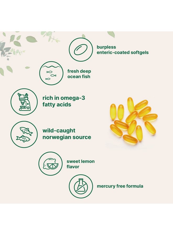 Omega 3 Fish Oil Dha Supplements 1000Mg With Epa 500Mg 200 Softgels Lemon Flavored Burpless (Enteric Coated) ; Deep Sea Fresh Fish Wild Caught From Norwegian Waters ; Mercury Free