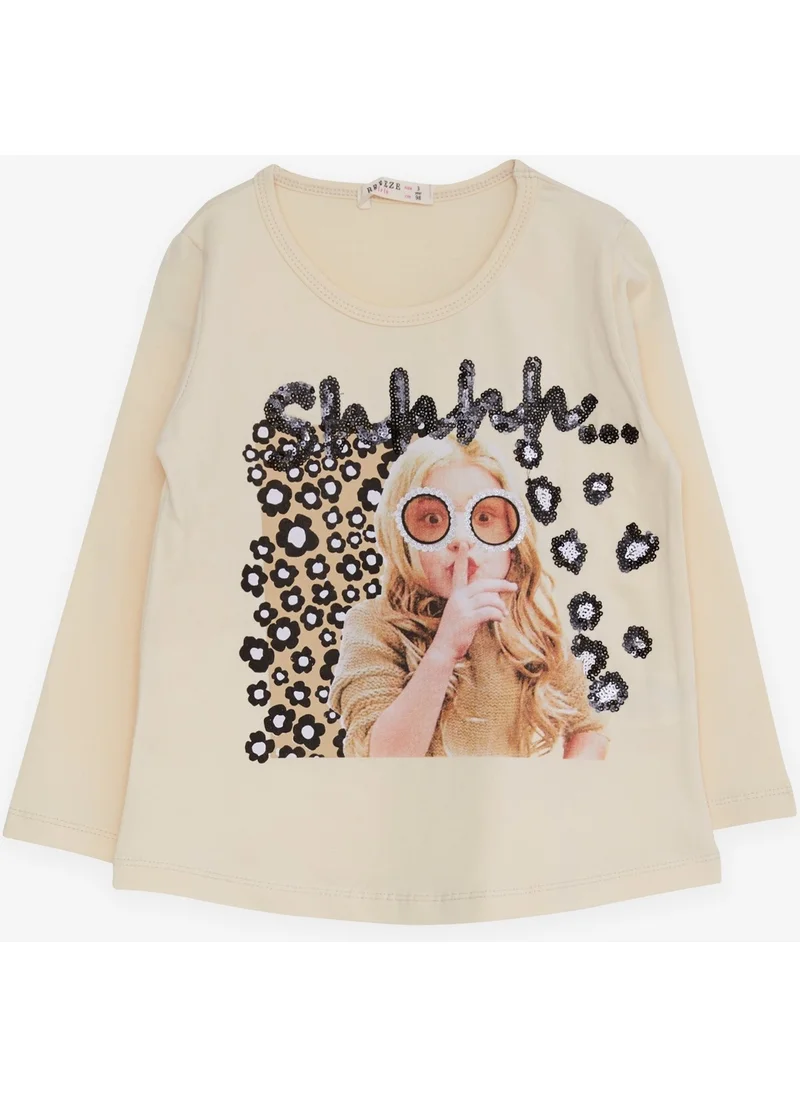 بريز Girls' Long Sleeve T-Shirt Sequin Girl Printed Cream (3-8 Years)