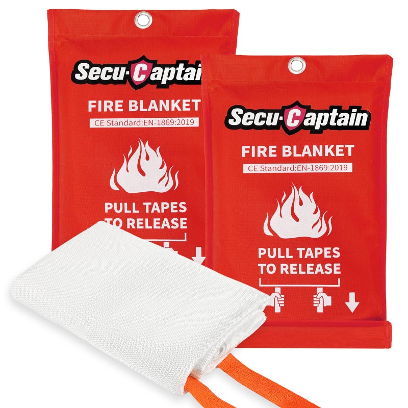 SecuCaptain Emergency Fire Blanket for Home and Kitchen - 2 Pack 40"x40" Flame Suppression Fiberglass Fire Blankets for House Camping Car Office Warehouse Emergency Survival Safety - Image 1
