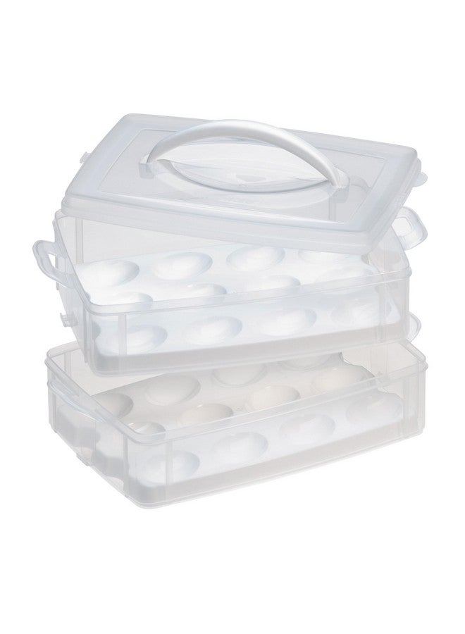 Snapware (2-Layer, 24 Eggs) Plastic Detachable Deviled Egg Carrier Storage Container With Lid and Handle, Freezer Dishwasher Microwave Safe - Image 1