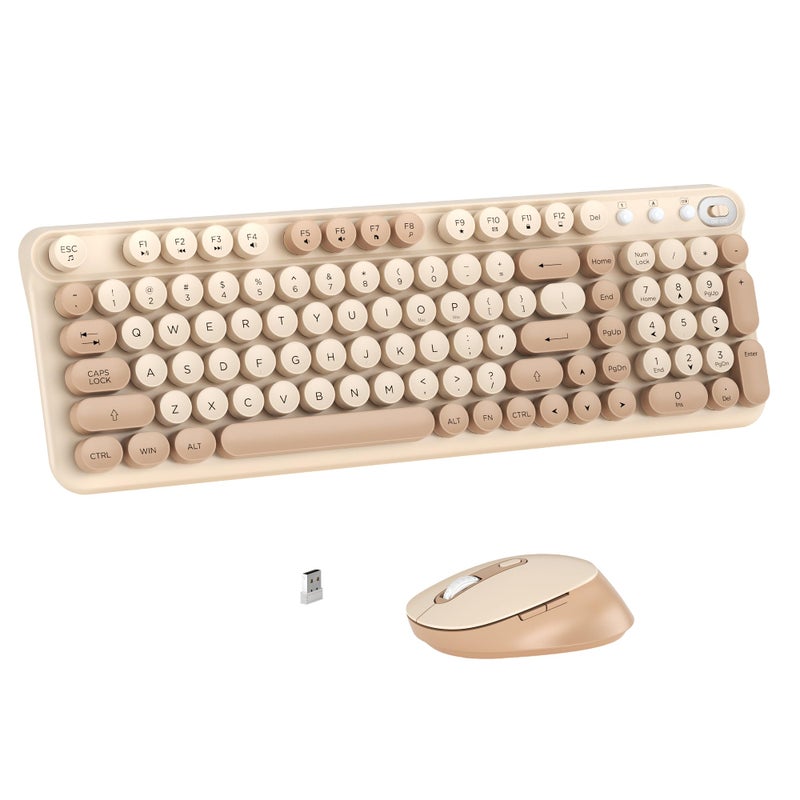 Links9+ Wireless Keyboard and Mouse Combo, Full-Size Retro Typewriter Keyboard Style, 2.4GHz USB Receiver, Plug-and-Play, Keyboard Mouse Set for Computer, Laptop, Windows, Mac, and PC (Milk Tea) - Image 1