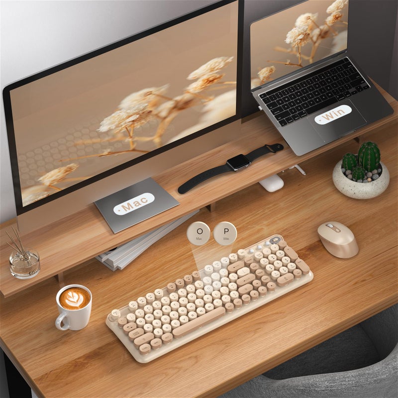 Links9+ Wireless Keyboard and Mouse Combo, Full-Size Retro Typewriter Keyboard Style, 2.4GHz USB Receiver, Plug-and-Play, Keyboard Mouse Set for Computer, Laptop, Windows, Mac, and PC (Milk Tea) - Image 4