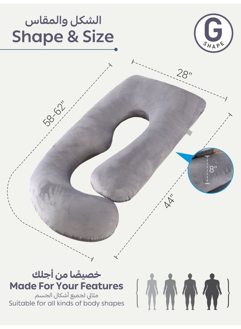 Donetella G-Shape Pregnancy Pillow – 180 cm Full Body Maternity Support Pillow with Removable Washable Velvet Cover – Support for Back, Legs, Belly & Hips – White - Image 2