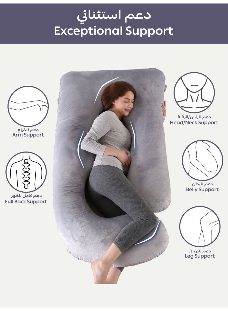 Donetella G-Shape Pregnancy Pillow – 180 cm Full Body Maternity Support Pillow with Removable Washable Velvet Cover – Support for Back, Legs, Belly & Hips – White - Image 3