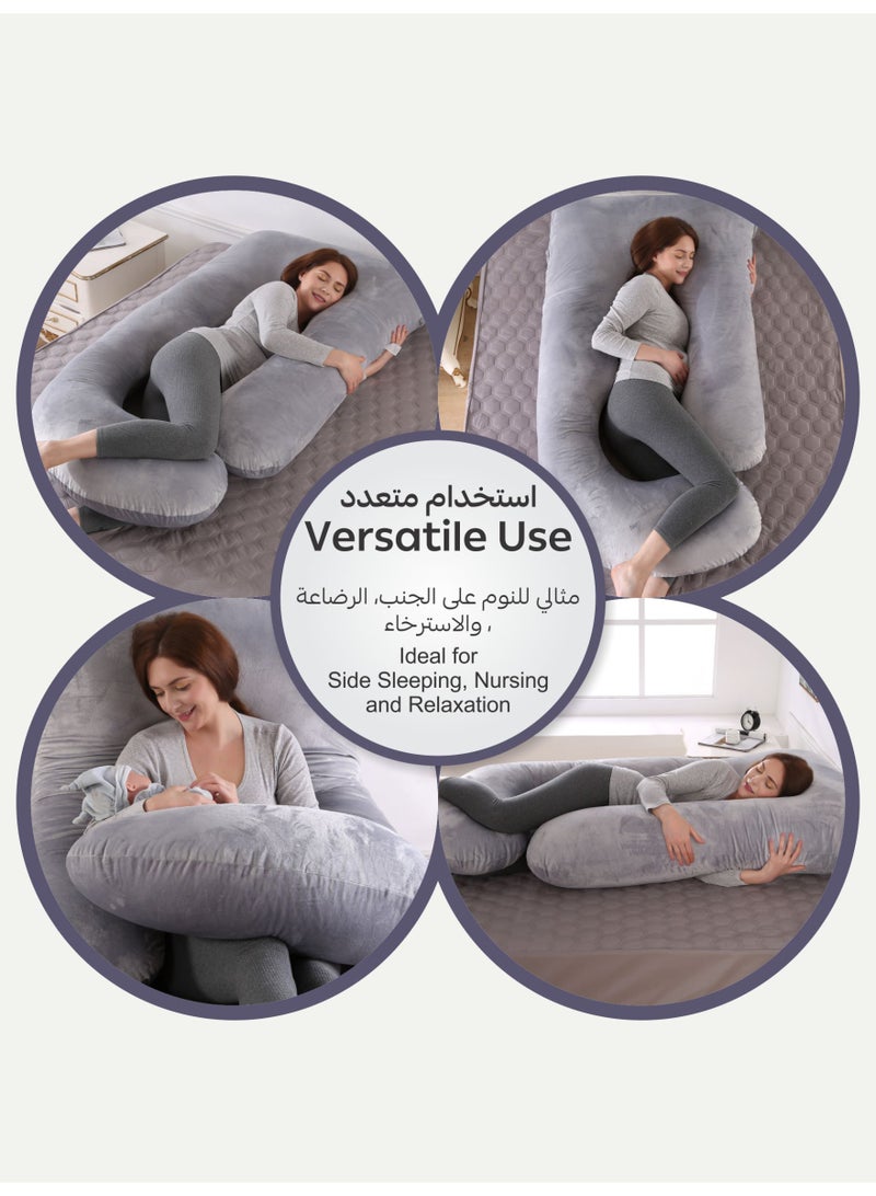 Donetella G-Shape Pregnancy Pillow – 180 cm Full Body Maternity Support Pillow with Removable Washable Velvet Cover – Support for Back, Legs, Belly & Hips – White - Image 5