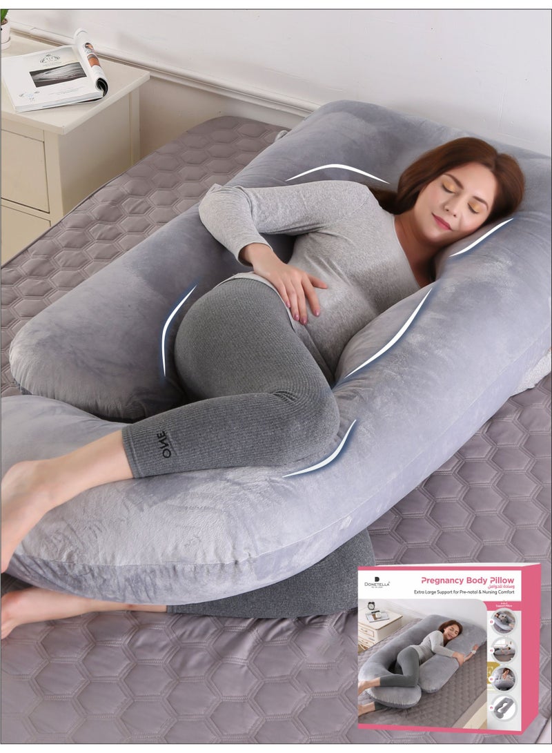 Donetella G-Shape Pregnancy Pillow – 180 cm Full Body Maternity Support Pillow with Removable Washable Velvet Cover – Support for Back, Legs, Belly & Hips – White - Image 1