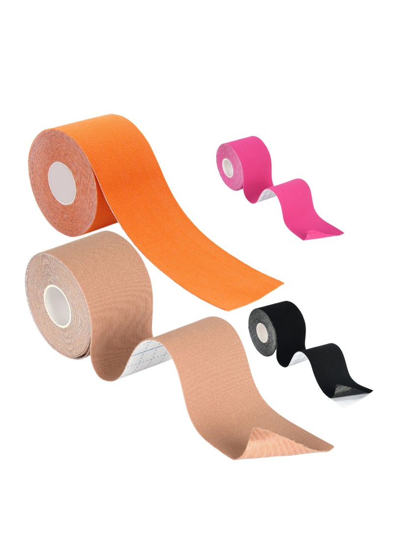 NOVOLAN NOVOLAN Kinesiology Tape, Sports Muscle Tape, Elastic Athletic Tape for Injury Recovery and Muscle Support, 4 Rolls Set: 2 Rolls 2.5cm x 5m in Black and Pink, 2 Rolls 5cm x 5m in Skin and Orange - Image 1