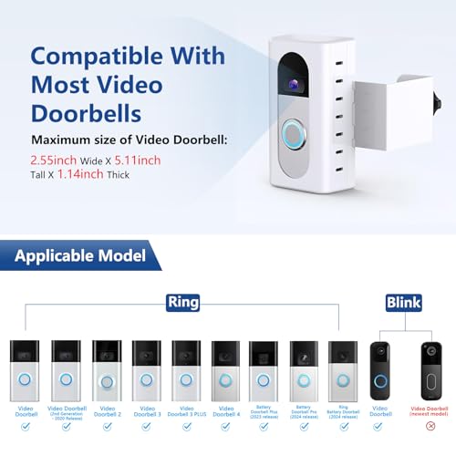 KIMILAR Anti-Theft Video Doorbell Mount Compatible with Ring/Blink Video Doorbell (Not for Blink 2025 ver.), Adjustable Mounting Bracket Accessories for Houses, Apartments, Not for Security Door - Image 2