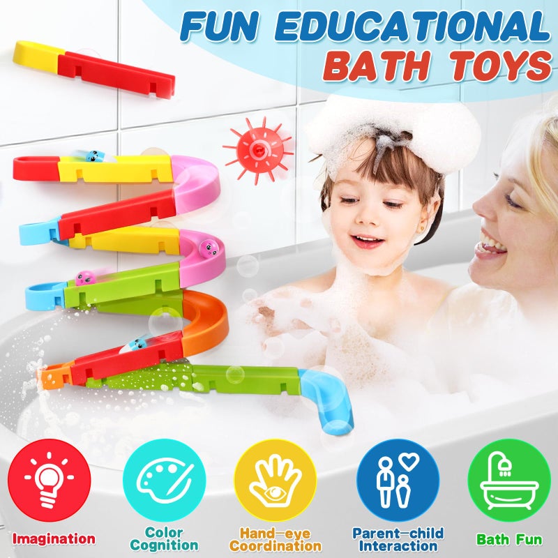 Fajiabao Bath Toys for Kids Ages 4-8 3-5 Toddler Bath Toys 38 PCS Fun Bathtub Shower Toys DIY Marble Run Slippery Slide Christmas Birthday Gift for 2 3 4 5 6 7 8 Year Old Boys Girls - Image 3