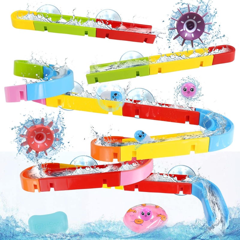 Fajiabao Bath Toys for Kids Ages 4-8 3-5 Toddler Bath Toys 38 PCS Fun Bathtub Shower Toys DIY Marble Run Slippery Slide Christmas Birthday Gift for 2 3 4 5 6 7 8 Year Old Boys Girls - Image 1
