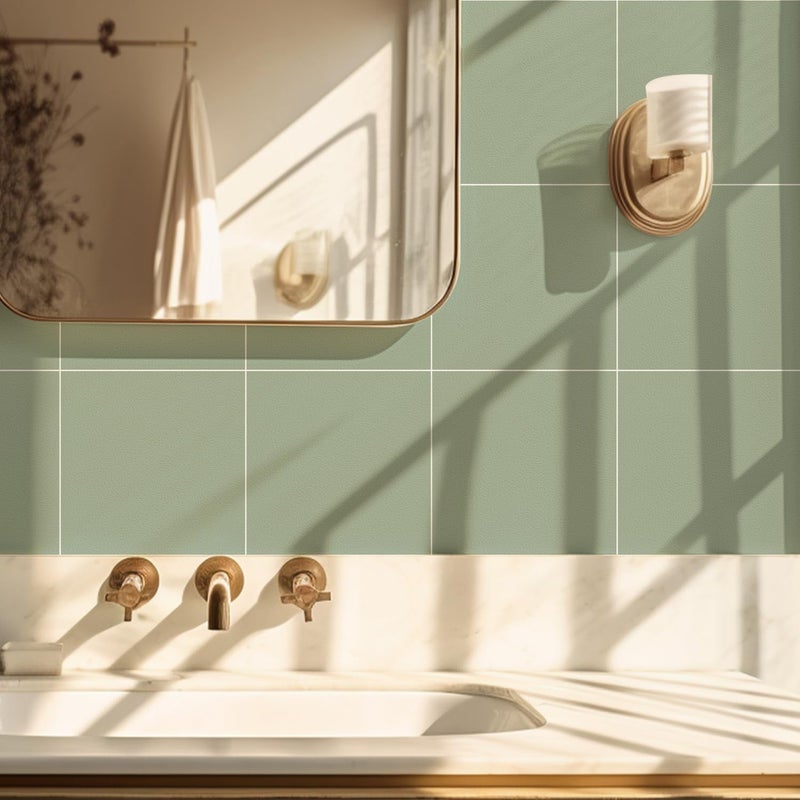 Alwayspon 25 Pack 6" Sage Green Textured Tile Stickers Self Adhesive Bathroom Kitchen Backsplash for Stovetop Peel and Stick Vinyl Wall Tile - Image 1