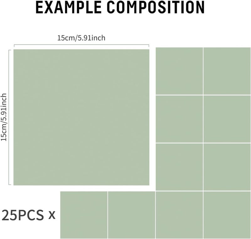 Alwayspon 25 Pack 6" Sage Green Textured Tile Stickers Self Adhesive Bathroom Kitchen Backsplash for Stovetop Peel and Stick Vinyl Wall Tile - Image 2