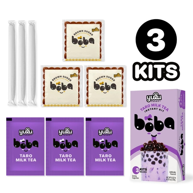 YULU FOODS Instant Bubble Pearl Taro Milk Tea Kit with Authentic Brown Sugar Tapioca Pearls - Ready in Under One Minute, Paper Straws Included - 3 Servings. - Image 2