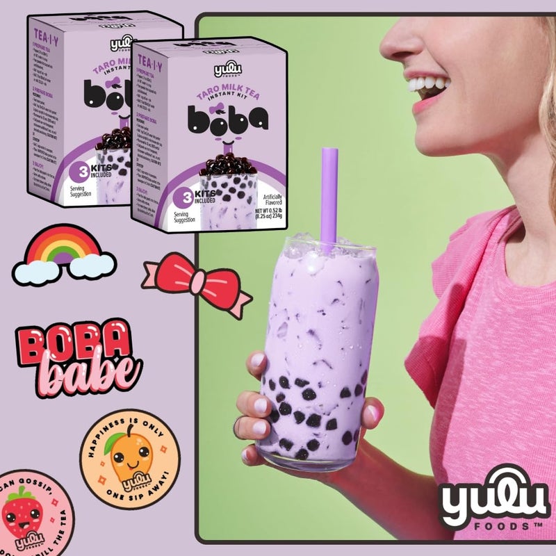YULU FOODS Instant Bubble Pearl Taro Milk Tea Kit with Authentic Brown Sugar Tapioca Pearls - Ready in Under One Minute, Paper Straws Included - 3 Servings. - Image 5