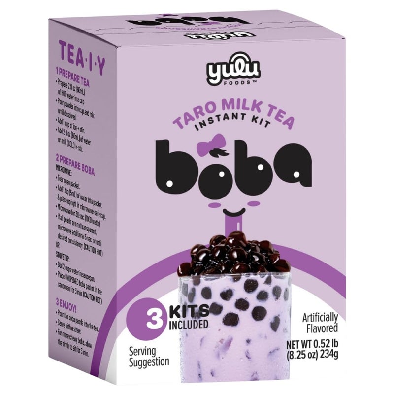 YULU FOODS Instant Bubble Pearl Taro Milk Tea Kit with Authentic Brown Sugar Tapioca Pearls - Ready in Under One Minute, Paper Straws Included - 3 Servings. - Image 1
