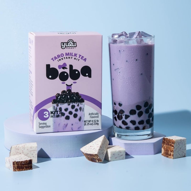 YULU FOODS Instant Bubble Pearl Taro Milk Tea Kit with Authentic Brown Sugar Tapioca Pearls - Ready in Under One Minute, Paper Straws Included - 3 Servings. - Image 3