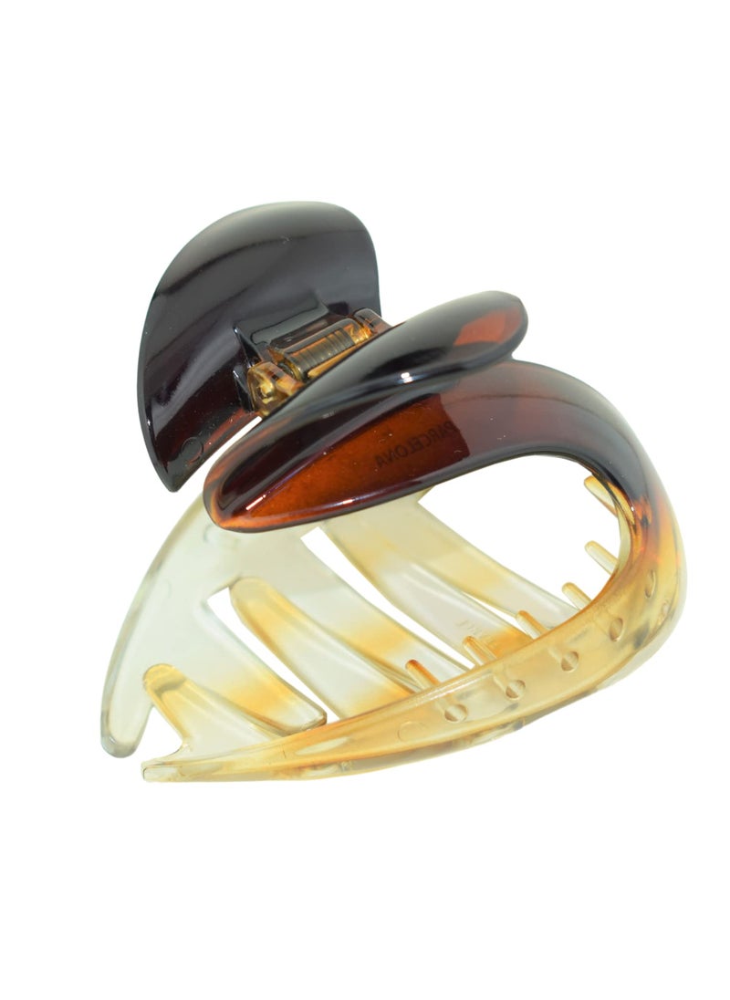 Parcelona - Parcelona French Heart Curve Clear and Tortoise Shell Brown Small 2 3/4" Celluloid Acetate No Slip Grip Covered Spring Jaw Hair Claw Clamp Clutcher for Women and Girls, Made in France - Image 1