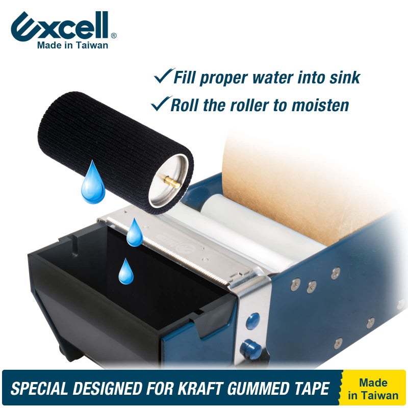 excell موزع شريط ورق كرافت لاصق مائي Excell ET-377: أسطوانة سهلة الاستخدام ترطب الشريط لقص سلس. مثالي لختم صناديق الشحن في المصانع والمخازن والمتاجر. - Image 3