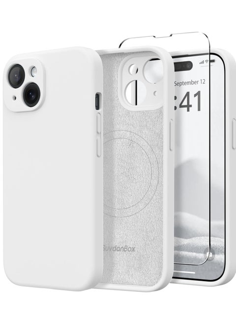 IPhone 14 Case Compatible with MagSafe [Full Camera Protection][Screen Protector] Silicone Shockproof Protective Phone Case for iPhone 14 6.1 inch White