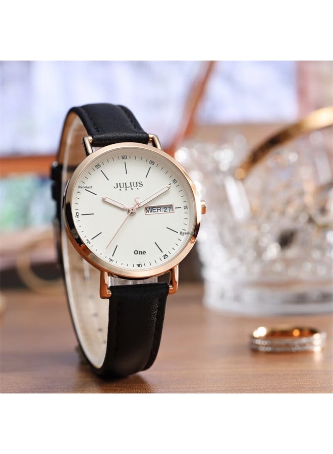 Julius Women'S Fashion Student Watch Large Dial Calendar Week Quartz Ladies Watch Black Ja-1381B - Image 1