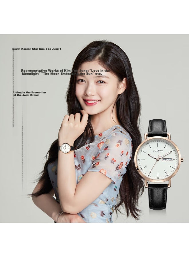 Julius Women'S Fashion Student Watch Large Dial Calendar Week Quartz Ladies Watch Black Ja-1381B - Image 2