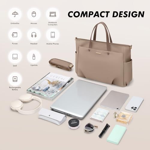 GOLF SUPAGS Laptop Tote Bag 15.6 Inch, Computer Shoulder Bag Large Work Tote Bag for Women, Laptop Carrying Case Stylish Handbag for Business Travel (Champagne) - Image 5