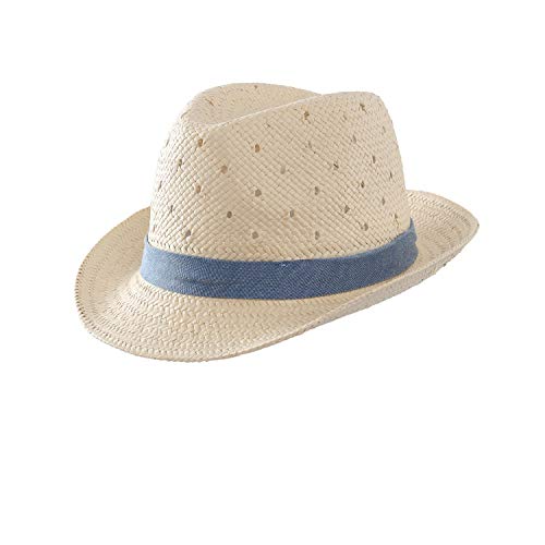 LLmoway Toddler Trilby Fedora Sun Hat for Boys Summer Beach Straw Hat Kids Breathable Safari Hat Denim - Image 1