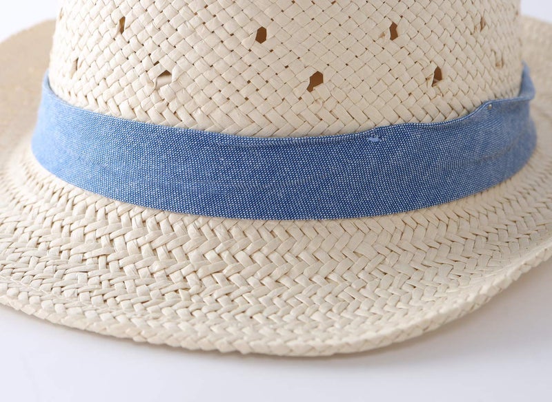 LLmoway Toddler Trilby Fedora Sun Hat for Boys Summer Beach Straw Hat Kids Breathable Safari Hat Denim - Image 4