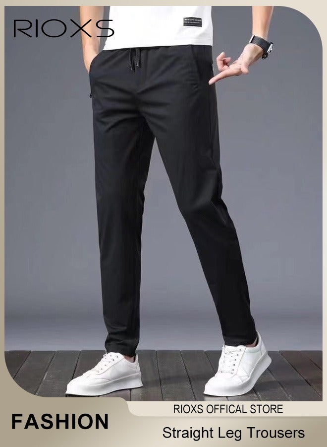 RIOXS Men's Sweatpants, Quick Dry Slim Fit Sports Pants With Two Side Pockets, Drawstring Elastic Waist Casual Straight Leg Trousers Slim Fit Stretch Jogger Pants for Running Workout Athletic Gym Hiking and More, Black - Image 5
