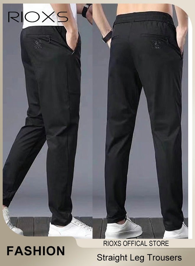 RIOXS Men's Sweatpants, Quick Dry Slim Fit Sports Pants With Two Side Pockets, Drawstring Elastic Waist Casual Straight Leg Trousers Slim Fit Stretch Jogger Pants for Running Workout Athletic Gym Hiking and More, Black - Image 2