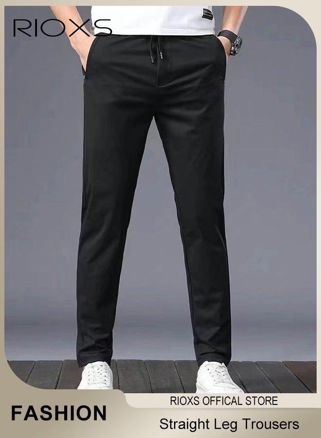 RIOXS Men's Sweatpants, Quick Dry Slim Fit Sports Pants With Two Side Pockets, Drawstring Elastic Waist Casual Straight Leg Trousers Slim Fit Stretch Jogger Pants for Running Workout Athletic Gym Hiking and More, Black - Image 1