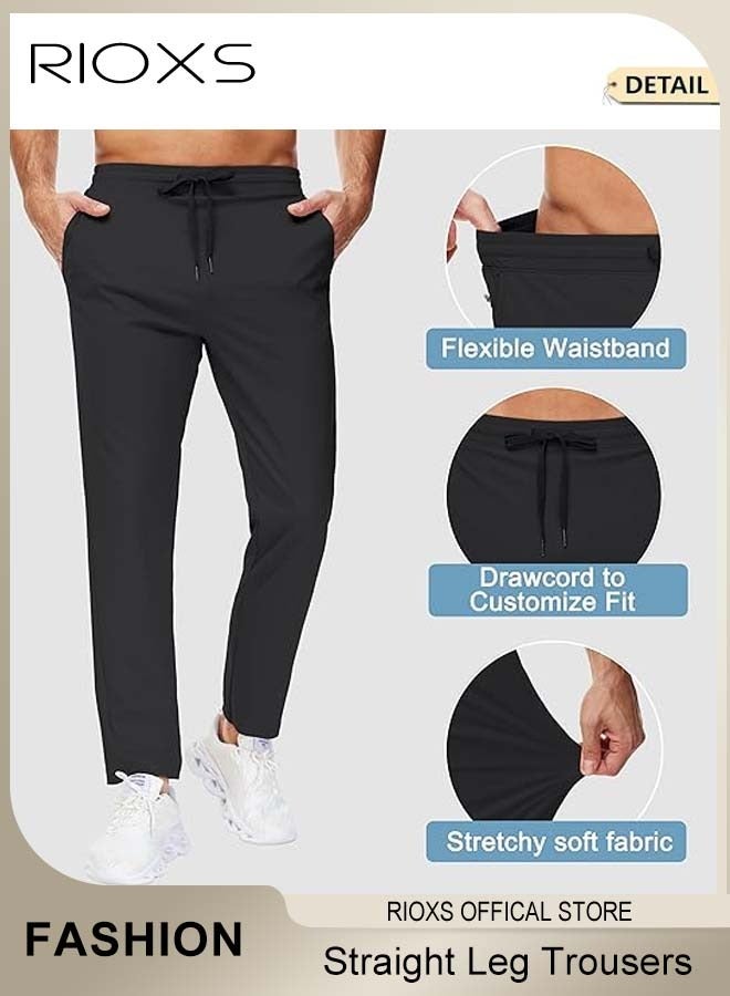 RIOXS Men's Sweatpants, Quick Dry Slim Fit Sports Pants With Two Side Pockets, Drawstring Elastic Waist Casual Straight Leg Trousers Slim Fit Stretch Jogger Pants for Running Workout Athletic Gym Hiking and More, Black - Image 3