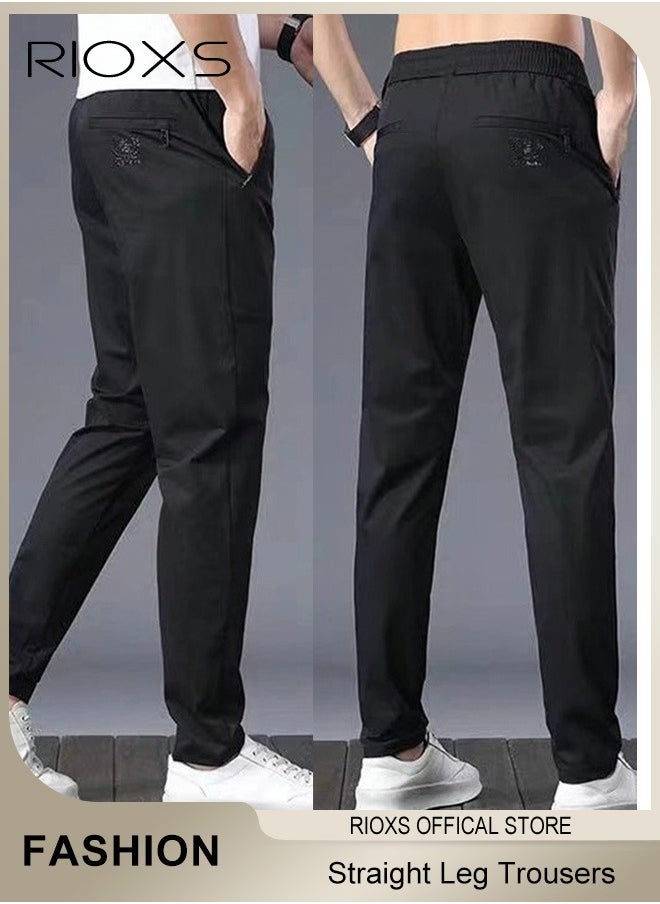 RIOXS - Mens Sports Pants, Drawstring Elastic Waist Casual Straight Leg Trousers, Slim Fit Pants With Two Side Pockets, Quick Dry Men's Sweatpants, Running Workout Athletic Gym Joggers Trousers - Image 1