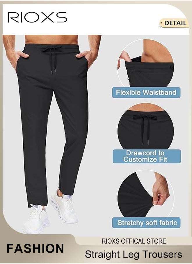 RIOXS - Mens Sports Pants, Drawstring Elastic Waist Casual Straight Leg Trousers, Slim Fit Pants With Two Side Pockets, Quick Dry Men's Sweatpants, Running Workout Athletic Gym Joggers Trousers - Image 1