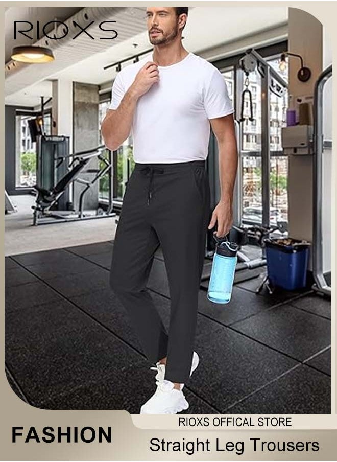 RIOXS - Mens Sports Pants, Drawstring Elastic Waist Casual Straight Leg Trousers, Slim Fit Pants With Two Side Pockets, Quick Dry Men's Sweatpants, Running Workout Athletic Gym Joggers Trousers - Image 1