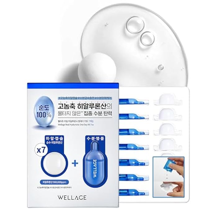 WELLAGE Real Hyaluronic Acid Hydrate One Day Kit Serum 7ea, Korean Beauty Secret Ampoule, High Concentration HA Ceramide 8 Herbal Extracts for Firming and Moisturizing Special Day Care - Image 1
