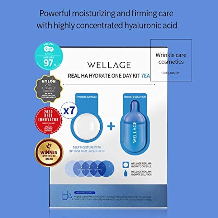 WELLAGE Real Hyaluronic Acid Hydrate One Day Kit Serum 7ea, Korean Beauty Secret Ampoule, High Concentration HA Ceramide 8 Herbal Extracts for Firming and Moisturizing Special Day Care - Image 2