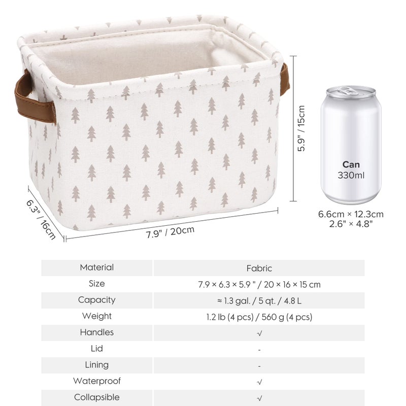 Sea Team Collapsible Small Canvas Fabric Storage Basket with Handles, Square Mini Storage Box, Cube, Foldable Shelf Basket, Closet, Desk Organizer for Nursery, Home, Office (Grey, Set of 4) - Image 5