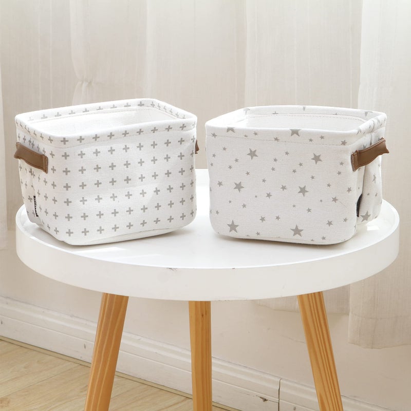 Sea Team Collapsible Small Canvas Fabric Storage Basket with Handles, Square Mini Storage Box, Cube, Foldable Shelf Basket, Closet, Desk Organizer for Nursery, Home, Office (Grey, Set of 4) - Image 3