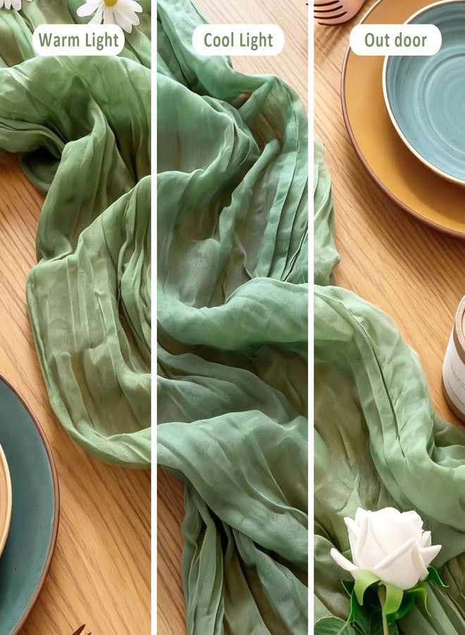 Mkobon Sage Green Table Runner, 120 Inch 10 FT Boho Rustic Cheesecloth Gauze, Farmhouse Centerpieces Decor for Wedding Spring Easter Baby Bridal Shower Party Decoration, 1 Pack - Image 4