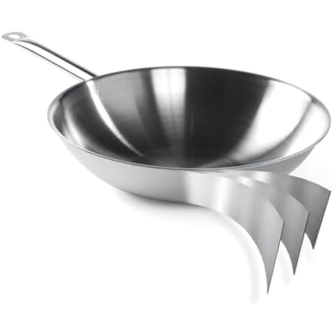هندي Sartn Wok De 3 Capas Sin Tapa Apto Para Todas Las Fuentes De Calor Y El Lavavajillas Duradero Y Excelente Retencin Del Calor Base 145 مم 360XH90 مم ألومنيوم أسيرو غير قابل للأكسدة - Image 2