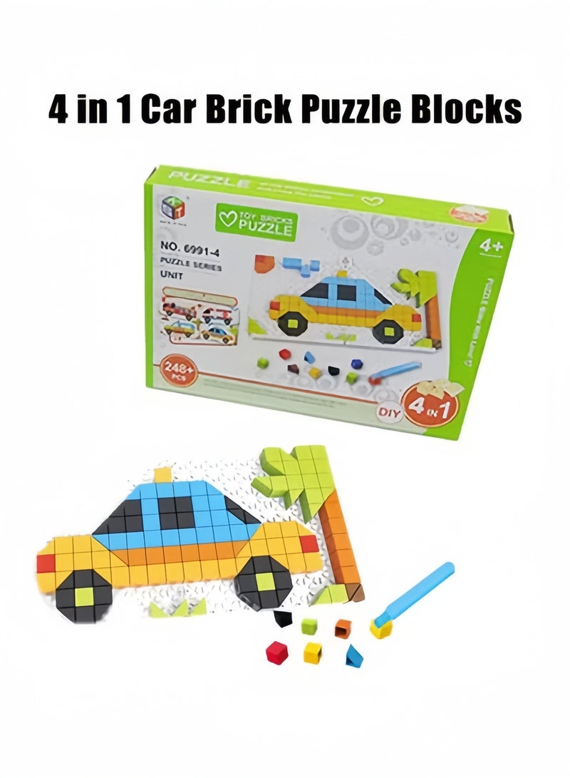 Building Blocks Toy Set, 4 in 1 Brick Puzzle Blocks, Stacking Block Sets, BPA-Free Block Toys in Car Shape, for Kids Boys Girls 3+ Years - Image 1