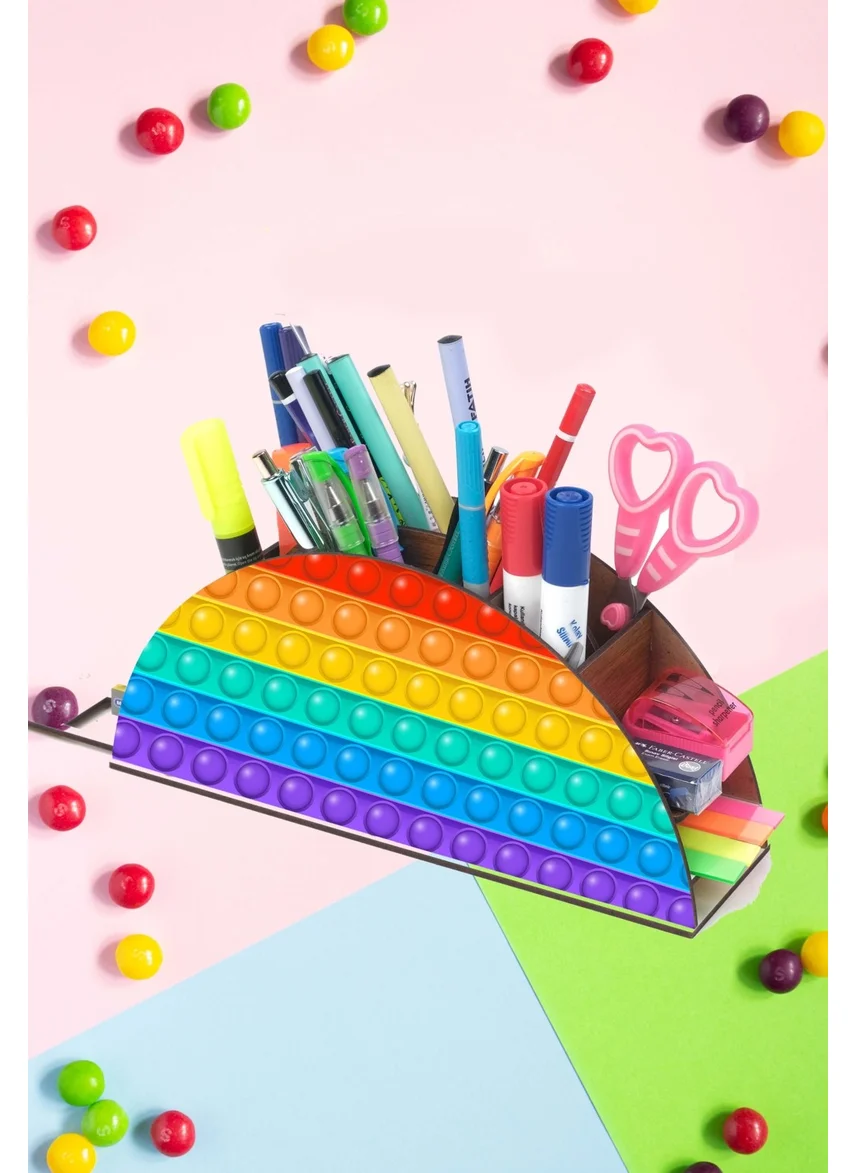 Notpa Wooden Popit Rainbow Ruler Desktop Pencil Holder Box Organizer For Kids GK70