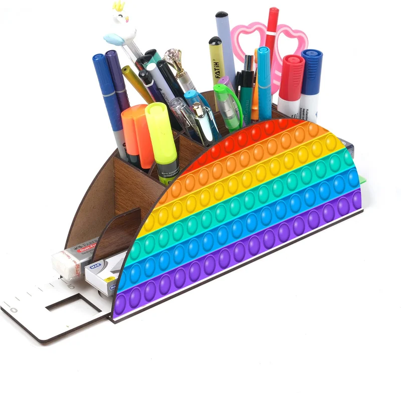 نوتبا Wooden Popit Rainbow Ruler Desktop Pencil Holder Box Organizer For Kids GK70
