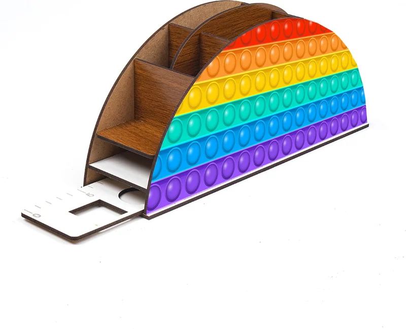 نوتبا Wooden Popit Rainbow Ruler Desktop Pencil Holder Box Organizer For Kids GK70