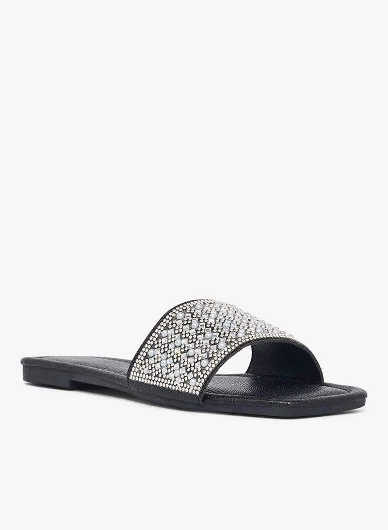 خزانة Silver Embellished Detailed Flat Sandals